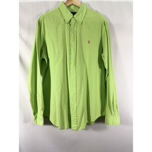 Ralph Lauren Custom Fit Oxford Button Down Shirt L/S Lime Green Pony OCBD Mens L